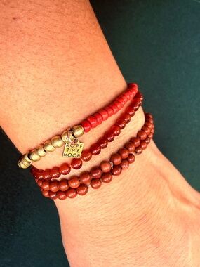4 Terracota Beaded Bracelets. Set of Maroon bracelets natural stones